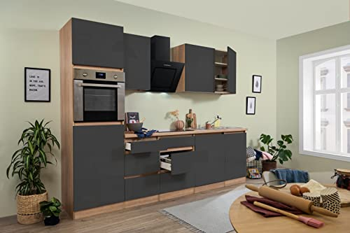 Respekta Lorena Küchenzeile, Holzwerkstoff, Grau, 280 cm