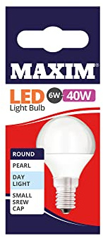 Maxim LED Light Bulbs (Pack of 10) - Round - Daylight White - Small Edison Screw Cap Bulbs (E14) - 6W Watt - 40MLRE14D5X10