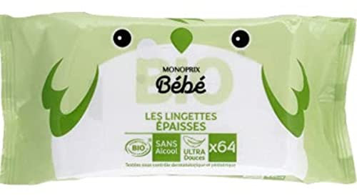 Monoprix bébé Les Lingettes Epaisses ultra douces bio - Le paquet de 64
