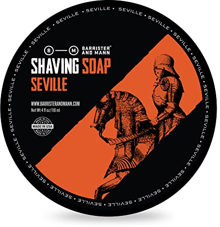 Barrister and Mann Shaving Soap | Luxury Dense, Rich & Creamy Lather Tallow Wet Shave Puck Bar Notes of Lemon, Bergamot, Rosemary, Lavender, Patchouli | Smooth Grooming Routine for Men 4 Oz (Seville)