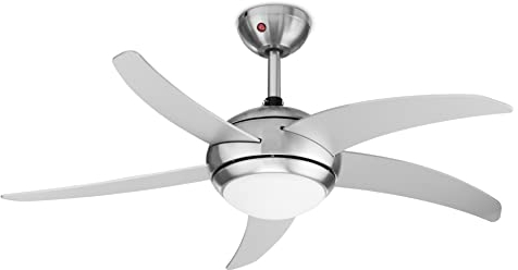Tristar VE-5815 Deckenventilator mit Licht (E14 Fassung) und Fernbedienung; 112 cm ø; 3 einstellbaren Leistungsstufen; 55 Watt Leistung; Silber