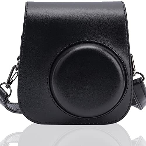 Frankmate Instant Camera Case Compatible with Fujifilm Instax Mini 12 11 PU Leather Camera Bag with Pocket and Adjustable Shoulder Strap (Black)