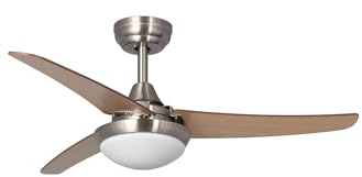 TECHBREY - Ventilateur de Plafond Silencieux 107cm | Moteur DC Économe en Énergie | 6 Vitesses avec Télécommande | Fonction Été/Hiver | Pales Réversibles, Argent, Bois