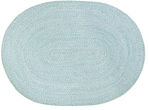 Super Area Rugs Farmhouse geflochtener Teppich, Baumwolle, wendbar, Türkis / Weiß, 91 x 152 cm oval