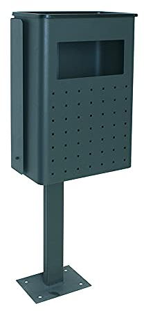 OFITURIA® Papelera para Exterior con Cenicero Metálica Capacidad 30 litros Color Oxidón Perforada Anclaje al Suelo Mecanismo Descarga Abatible