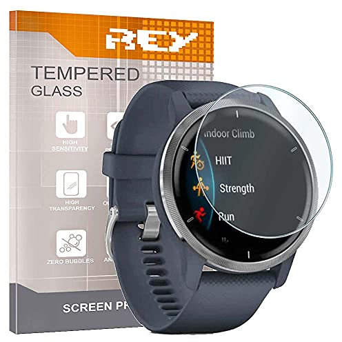 Rey Pack 3X Pellicola salvaschermo per Garmin VENU 2 45mm - Forerunner 945 LTE - Forerunner 225 (46mm), Vetro temperato, di qualità Premium