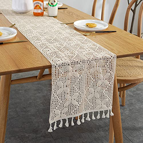 Banemi Weihnachtsdecken Tischläufer, Lange Tischdecke Beige Gestickter Schmetterling Baumwollpolyester 30X180cm Weihnachten Dekoration
