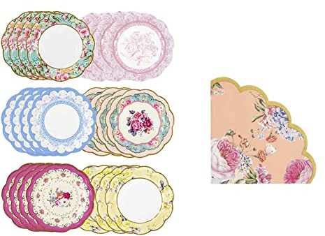 Talking Tables Set di 24 piatti di carta vintage con bordo smerlato, stoviglie usa e getta & Stoviglie per la tavola di decorazioni per la festa di Natale- Tovagliolo, TS8-SCALNAPKIN