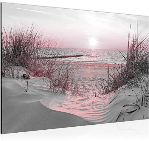 Runa Art Bild Strand Sonnenuntergang Modern Wandbilder Schlafzimmer Wohnzimmer 1 Teilig - Made In Germany - Meer Natur Rosa Grau Flur 041715b