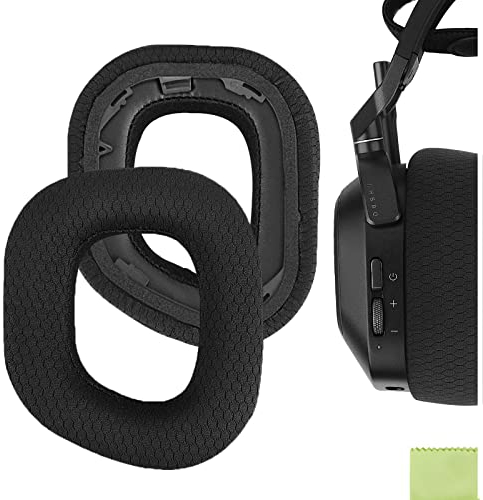 Geekria Comfort Mesh Fabric Replacement Ear Pads for Corsair HS80 RGB Wireless Headphones Ear Cushions, Headset Earpads, Ear Cups Repair Parts (Black)