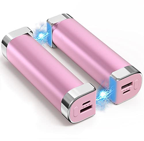 Wasuka Hand Warmers Rechargeable 2 Pack, 5000mAh Portable USB Reusable Magnetic Hand Warmer/Power Bank, 2 in 1 Electric Pocket Warmer Battery Powered Hand Heater for Men Women Pink
