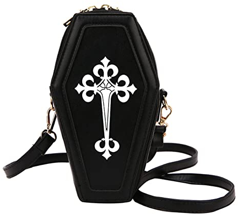 Retro Gothic Messenger Pouch Coffin Shape Crossbody Bags Halloween Handtasche Neuheit Tasche Geldbörse mit verstellbarem Riemen PU Leder Schultertaschen for Frauen Mädchen Mottoparty, Schwarz