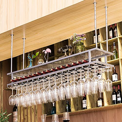CCBUY Scaffale in Metallo Argentato a soffitto, Regolabile in Altezza, ripiano in Ferro Industriale a 2 Strati, Porta calici for calici, ristoranti/Bar/scaffale Decorativo for la casa (Size : 60cm)