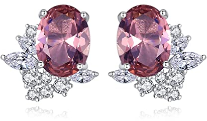 Bellitia Jewelry 925 Sterling Silber Ohrstecker mit Rosa Morganit für Frauen, Morganit Zirkonia Mädchen Ohrringe Ohrschmuck Geschenke Set