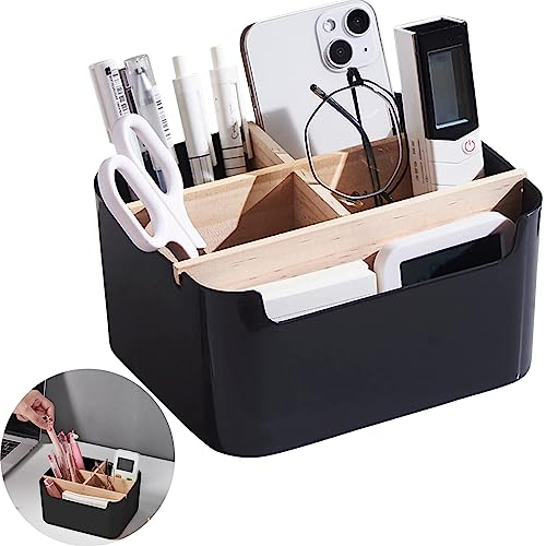 Range Telecommande, Organiseur de Bureau en Bois, Organisateur de Bureau, Support Telecommande, Amovible Support de Rangement en Bois pour Salon et Chambre à Coucher