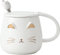lachineuse - Tasse Chat Kawaii 450ml - Mug Chat avec Couvercle & Cuillère - Coloris Blanc & Or en Céramique - Mug à Infusion Thé Café - Tasse Originale Japonaise - Idée Cadeau Japon Asie Kitty Mignon