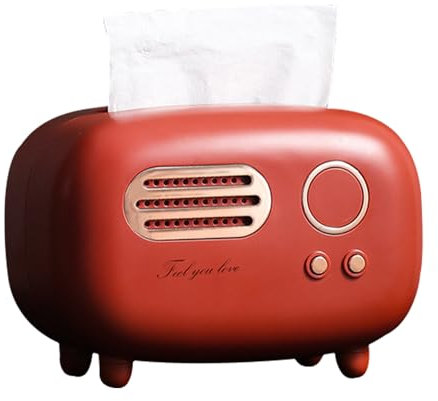 Tissting Retro Radio Taschentuchbox 17 x 12 x 12 cm Rechteckige Kunststoff Taschentuchbox Vintage Deko Kosmetiktücher für Badezimmer, Wohnzimmer, Schlafzimmer, Nachttisch(Rot)