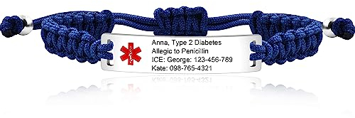 Uloveido handgefertigt Medizinisches Notfall-ID-Armband, lasergraviert, verstellbar, für Männer und Frauen Y3944
