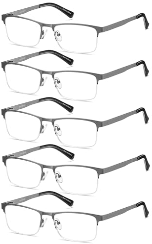 EYECEDAR 5 Stuks Lesebrille Herren Metall Halbrahmen Gunmetal Federscharniere Lesebrille 1.50