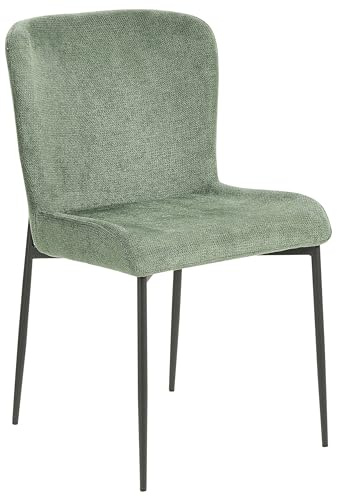Beliani Esszimmerstuhl 2er Set Stoffbezug grün gestrickt Metallbeine schwarz Skandi Ada