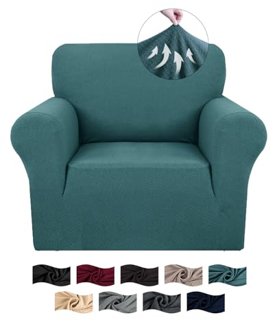 CYCMACO High Stretch Sofa Überzug 1 Sitzer, Sesselhusse rutschfest, Couch Bezug Elastischer, Jacquard Sofahusse Mit Armlehnen, Universal Sofa Covers, Couchüberzug Waschbare, Türkis