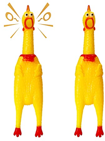 XFLYP 2 Stück 32cm Gummi Schreiend Hühner Spielzeug, Hundespielzeug Rubber Screaming Chicken Yellow Quietschende Dekompression Kleines Spielzeug zum Reinigen der Zähne