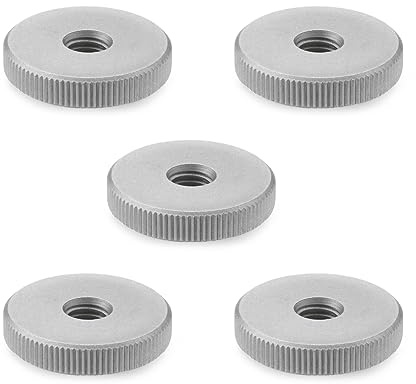 Ganter Normelemente | Flache Rändelmuttern | Rändelmuttern (niedrige Form) | DIN 467-M3-NI | 5 Stück | Edelstahl, matt gestrahlt | Gewinde: M3