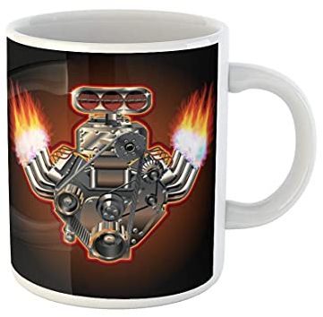 Tasse Auto Cartoon Turbo Motor Hot Rod Flamme Auspuff Rennen Keramik Tassen Beidseitig Bedruckt Kaffeetassen 330Ml Für Kaffeeliebhaber,Freundin,Frauen