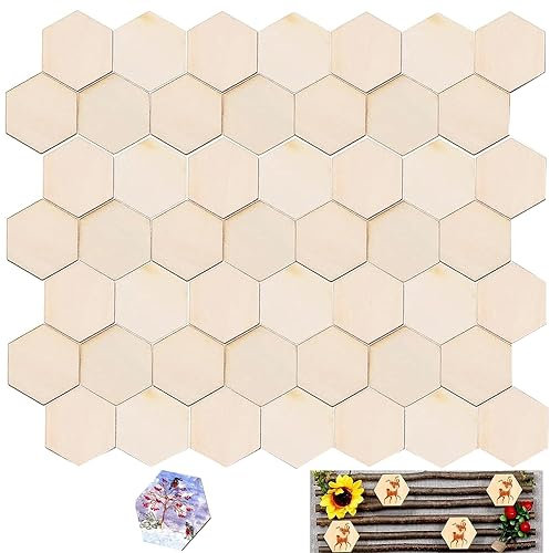 Holzscheiben, Runde Holzscheibe, für Dekoration, Untersetzer, Handwerke, Bemalen, DIY (Hexagon, 5CM-50PACK)