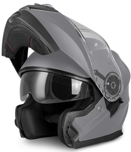 VINZ Santos Klapphelm mit Sonnenblende | ECE 22.06 & PINLOCK vorbereitet | Motorrad Helm Integralhelm | Motorradhelm Klappbar | In Gr. XS-XXL | Erhältlich Matt Titanium