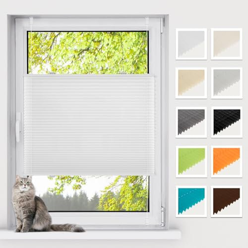 BelleMax Plissee ohne Bohren Klemmfix, Weiß 75x130cm(BxH), Easyfix lichtdurchlässig Sichtschutz und Sonnenschutz, Jalousie Plisseerollo mit Klemmträger, Faltrollo für Fenster & Tür