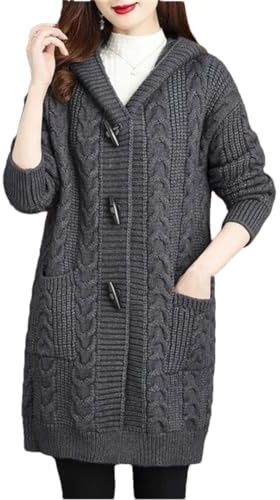 Cárdigan de otoño e invierno para mujer, suéter grueso, chaqueta de punto con capucha de tamaño grande
