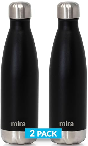 MIRA Isolierte Wasserflasche aus Edelstahl in Cola-Form, doppelwandig, 24 Stunden kalt/12 Stunden heiß, Schwarz, 2 Stück