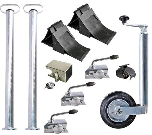 Set di Accessori per rimorchi ENVA 13TLG incl. Ruota dentata, Supporti di parcheggio, Morsetti, Cunei antifurto e Adattatore Corto