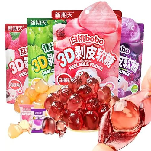 White Peach Grape Litchi Sugar Soft Candy Sweets,50% Fruit Juice Content Toffee,Peeling Soft Fruit Fudge,75g/bag,healthy and Nutritious Fruit Desserts,casual Snacks,Chinese Food (Mixed Flavors,1bag)
