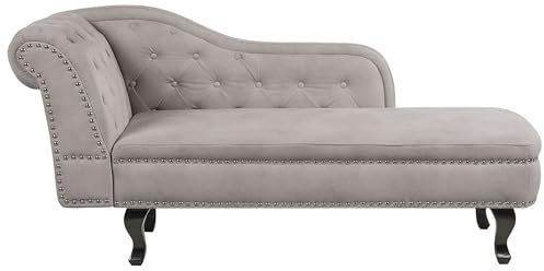Chaiselongue Samtstoff beige taupe links mit Knopfbezug Nieten Holzgestell Nimes