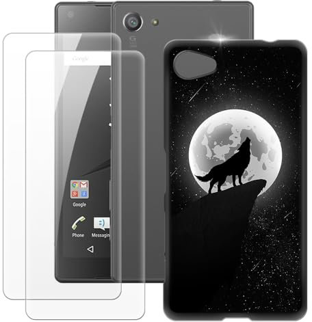 MILEGOO Sony Xperia Z5 Compact Hülle + 2 Displayschutzfolien aus gehärtetem Glas, ultradünne Stoßstange, stoßfeste weiche TPU-Silikon-Abdeckung für Sony Xperia Z5 Compact (4.6”)