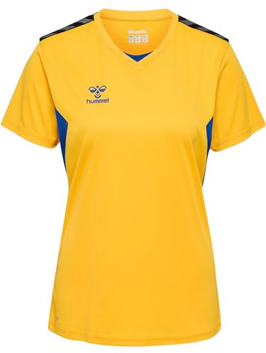 hummel Damen Hmlauthentic Pl Jersey S/S Woman T-Shirt, Sports Yellow/True Blue, L EU