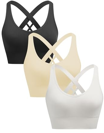 ANGOOL Sport BH Damen ohne Bügel Push Up BH Starker Halt | Sport Bustier Damen Gepolstert Crossback Seamless Yoga Joggen Gym