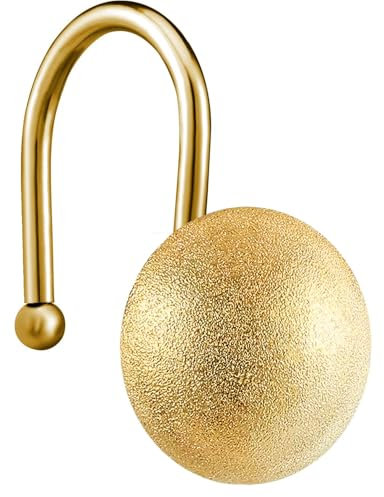 EleCharm Gorgeous Gold Shower Curtain Hooks Rings, Set of 12 Brass Decorative Shower Hanger Rings Metal Rustproof for Bathroom Curtain Rods (Hemisphere)