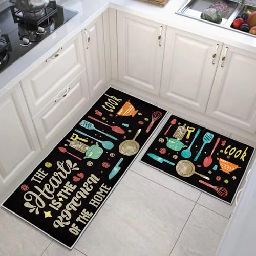 JEFFEL Küchenteppich Teppich Läufer Küchenläufer 2 Stück,küchenläufer Waschbar rutschfest Küchenmatte, Staubdicht Fußmatte für Drinnen, Anti-Müdigkeit Teppichläufer (L, 43x75+43x150cm)