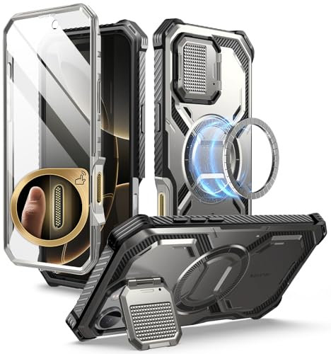 i-Blason for iPhone 16 Pro Case MagSafe, [Built-in Screen Protector] [Camera Cover Stand] [Camera Control Button], Military Protection Phone Case for iPhone 16 Pro, Armorbox Series (24TiGray)