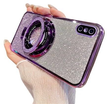 SIYOPINPFY Case for iPhone Xs Max Case Glitter Sparkly Deluxe Plating Silicon TPU Soft Cover Lens Protector ∣Wireless Charging Compatible∣ with Ring Stand Holder Cover for iPhone Xs Max, Shiny Purple