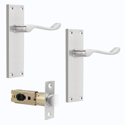 Probrico Satin Nickel Victorian Scroll Door Handles Set, Internal Door Handles with Adjustable Mortice Latch (45mm/57mm), 1 Pack