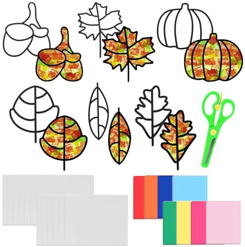 DIY Bastelset Blätter Deko, 57 PCS Herbst Weihnachten DIY Bastelset, Diy Herbst Basteln, Bastelset Herbst Fensterbilder Kinde, Herbstdeko Fensterbilder Bastelset, für Herbst, Weihnachten, schmücken