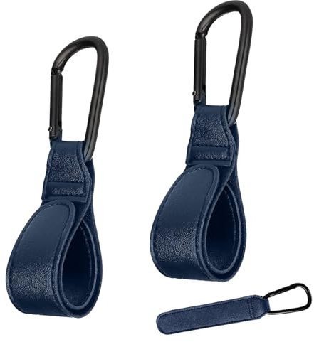 2 Pezzi Ganci Passeggino Blu Ganci per Passeggino in Pelle Moschettoni per Carrozzina per Appendere Borse Della Spesa e Borsette