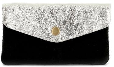 Double Tree - Porte-Monnaie Cartes Cuir Véritable Suède Irisé Femme - Portefeuille Pochette Rangement À Rabat - Format Mi-Long Taill M - Léger Pratique - Noir