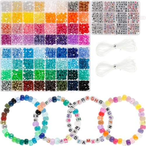Kit de 1977 perles poney pour la fabrication de bracelets – Pièces Kandi avec perles en forme de lettre, cordon élastique, fournitures de bijoux pour filles, enfants, amitié, décoration de cheveux