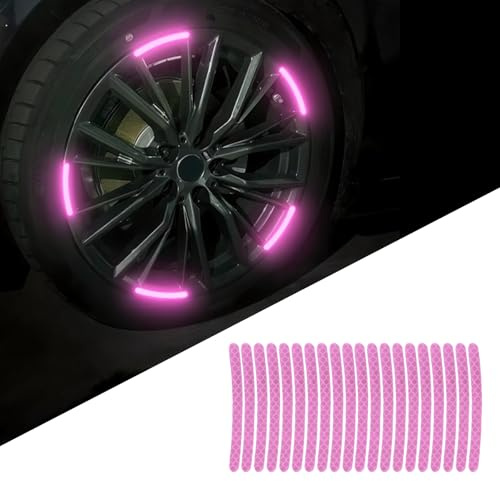 20 Pezzi Auto Ruote Adesivi Notturni, Auto/Moto/Bicicletta Ruote Decorativo Adesivo Riflettente Colorato(Rosa)