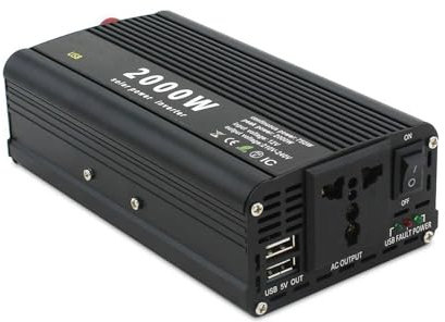 Transformador Inversor Potencia Pico 2000W con Enchufe Universal CC 12V/24V A CA 220V Adaptador/convertidor Cargador Portátil Automóvil Onda Sinusoidal Modificada Inversor Corriente(24V 220V Black)